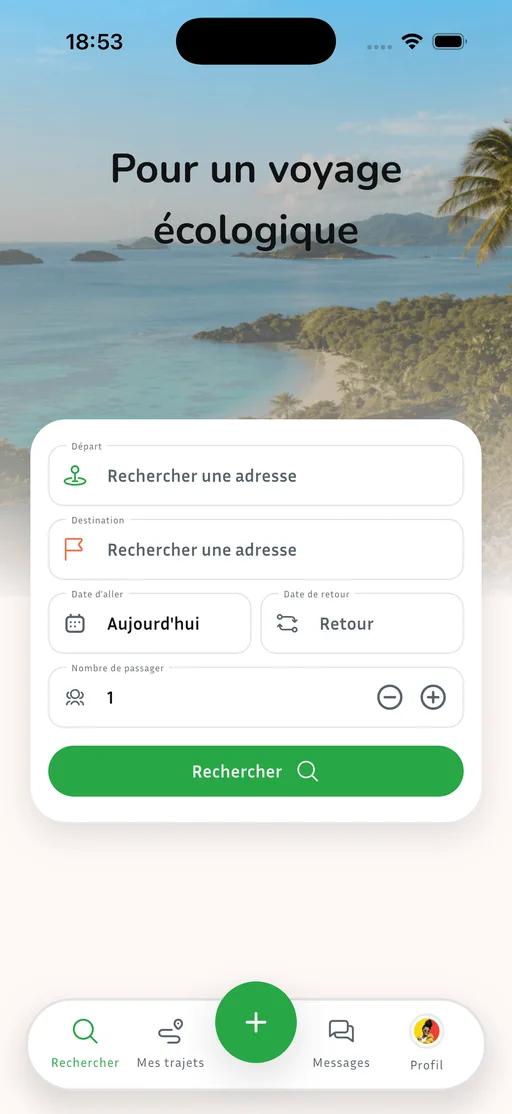 Écran d’accueil de l’application Usafiri