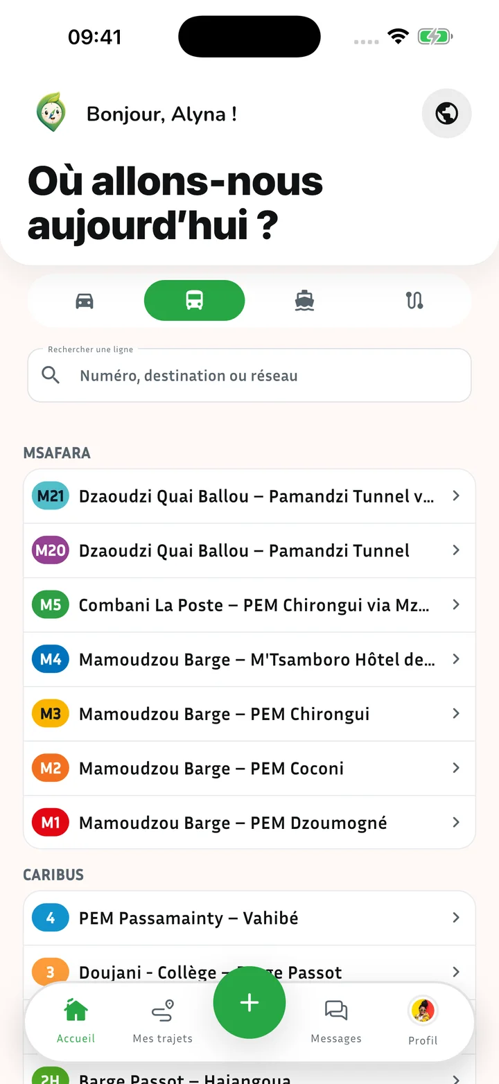Catalogue des lignes de bus de Mayotte dans Usafiri